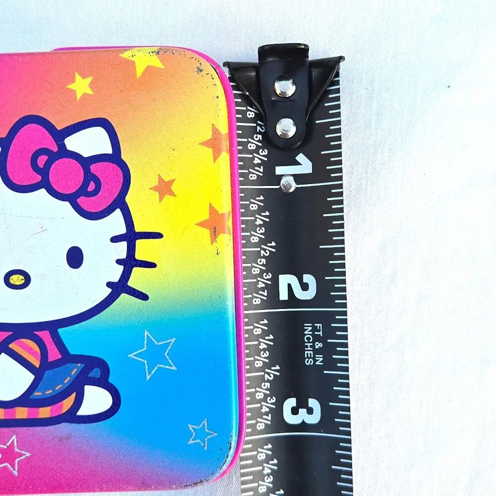 90s Sanrio Hello Kitty Pencil Box Metal Tin Pastel Rainbow Stars Japan